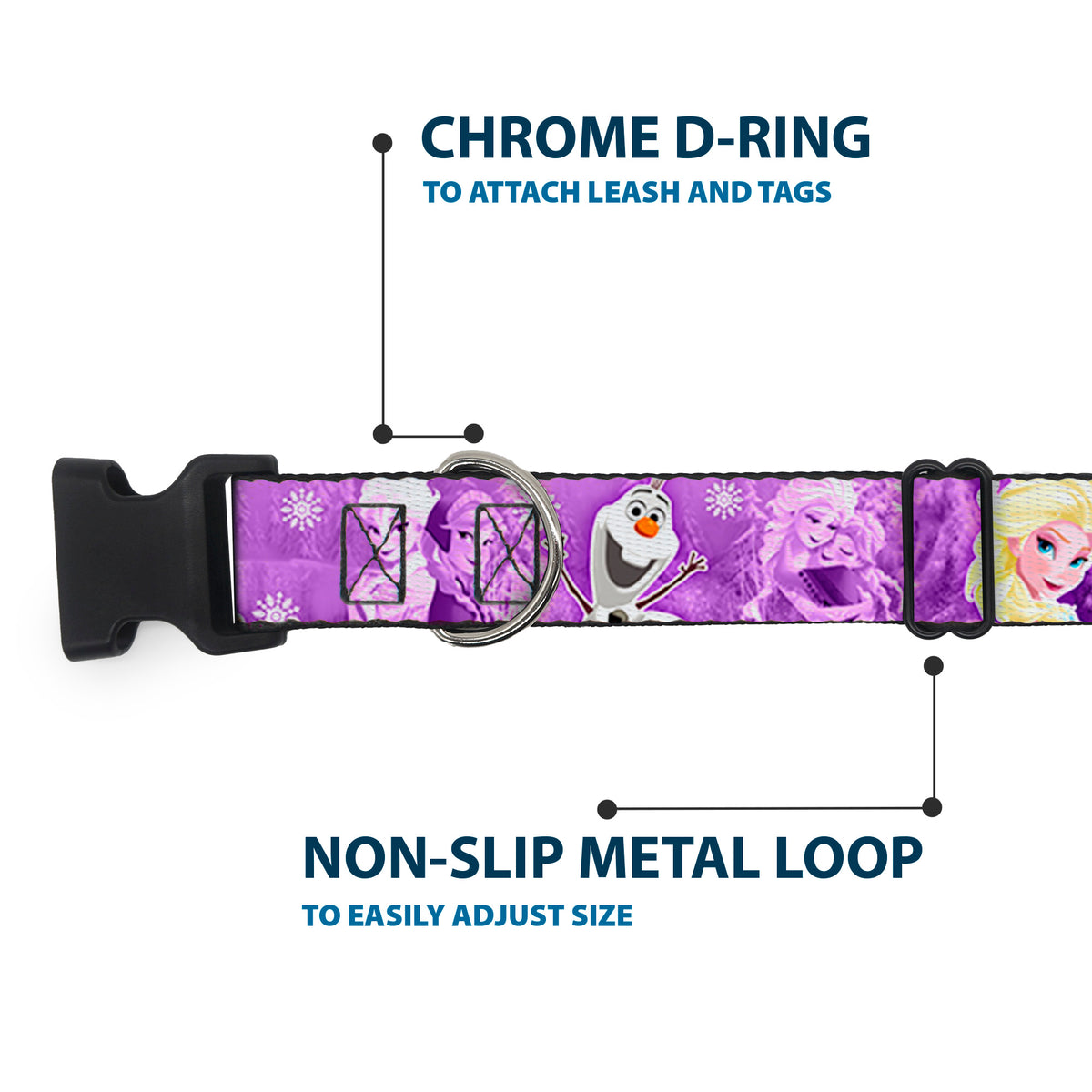 Plastic Clip Collar - Frozen Anna/Elsa/Olaf Poses/Scenes Purples Dog Collars Plastic Clip Side Release Disney