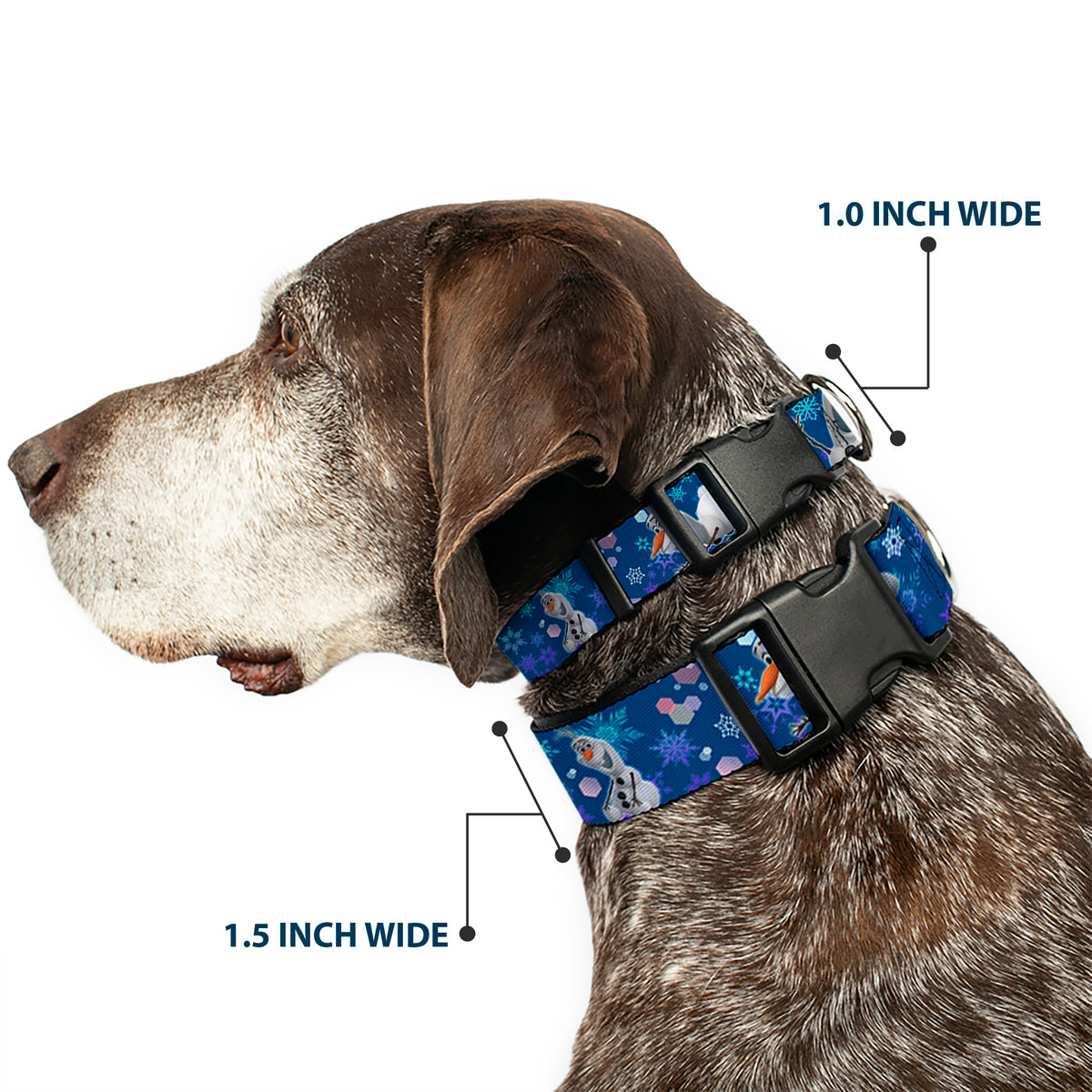 Plastic Clip Collar - Frozen Olaf Poses/Snowflakes Blues Dog Collars Plastic Clip Side Release Disney
