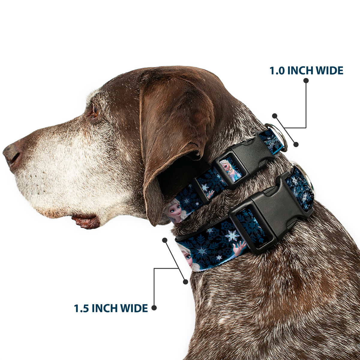 Plastic Clip Collar - Elsa the Snow Queen Poses PERFECT AND POWERFUL Blues/White Dog Collars Plastic Clip Side Release Disney