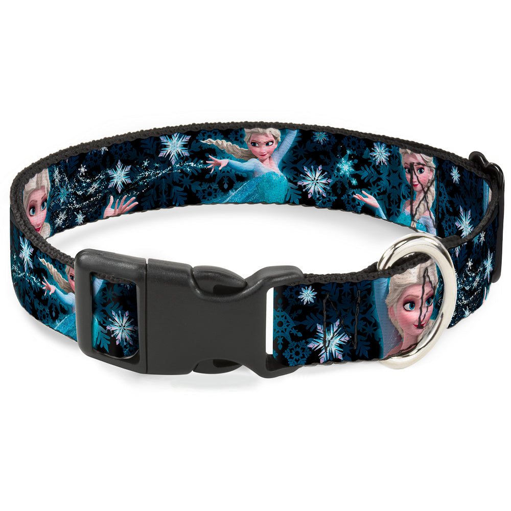 Plastic Clip Collar - Elsa the Snow Queen Poses PERFECT AND POWERFUL Blues/White Dog Collars Plastic Clip Side Release Disney