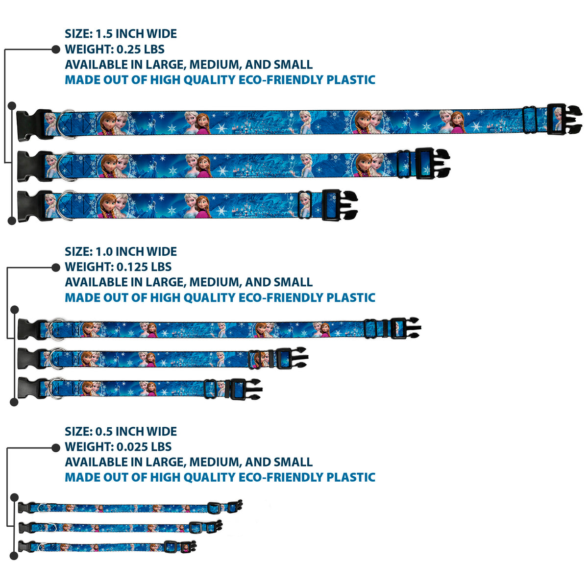 Plastic Clip Collar - Anna & Elsa Poses/Castle & Mountains Blues Dog Collars Plastic Clip Side Release Disney