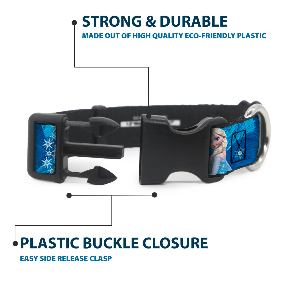 Plastic Clip Collar - Anna & Elsa Poses/Castle & Mountains Blues Dog Collars Plastic Clip Side Release Disney