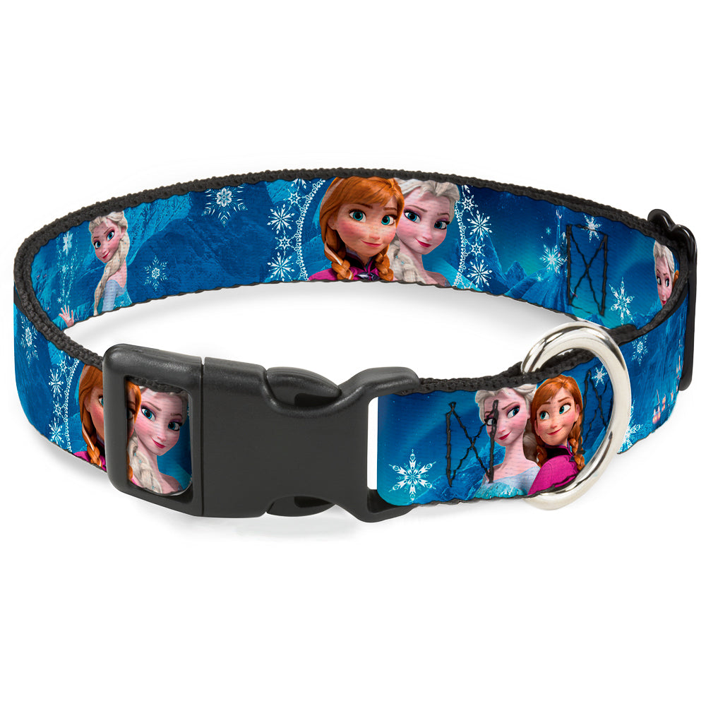 Plastic Clip Collar - Anna & Elsa Poses/Castle & Mountains Blues Dog Collars Plastic Clip Side Release Disney