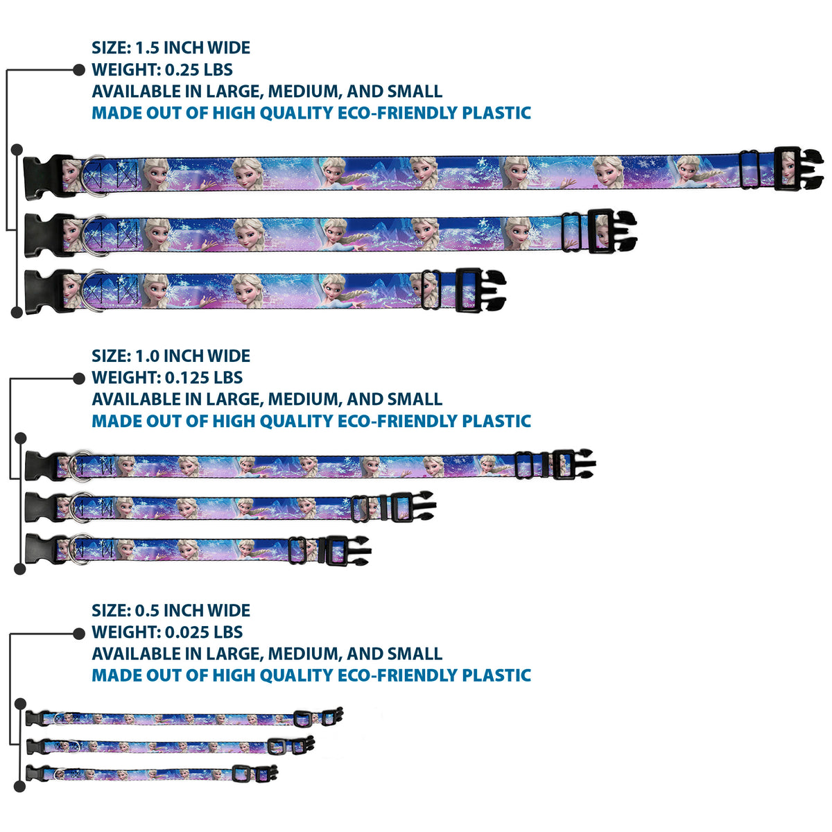 Plastic Clip Collar - Elsa the Snow Queen Poses/Castle & Snowy Mountains Blue-Pink Fade Dog Collars Plastic Clip Side Release Disney