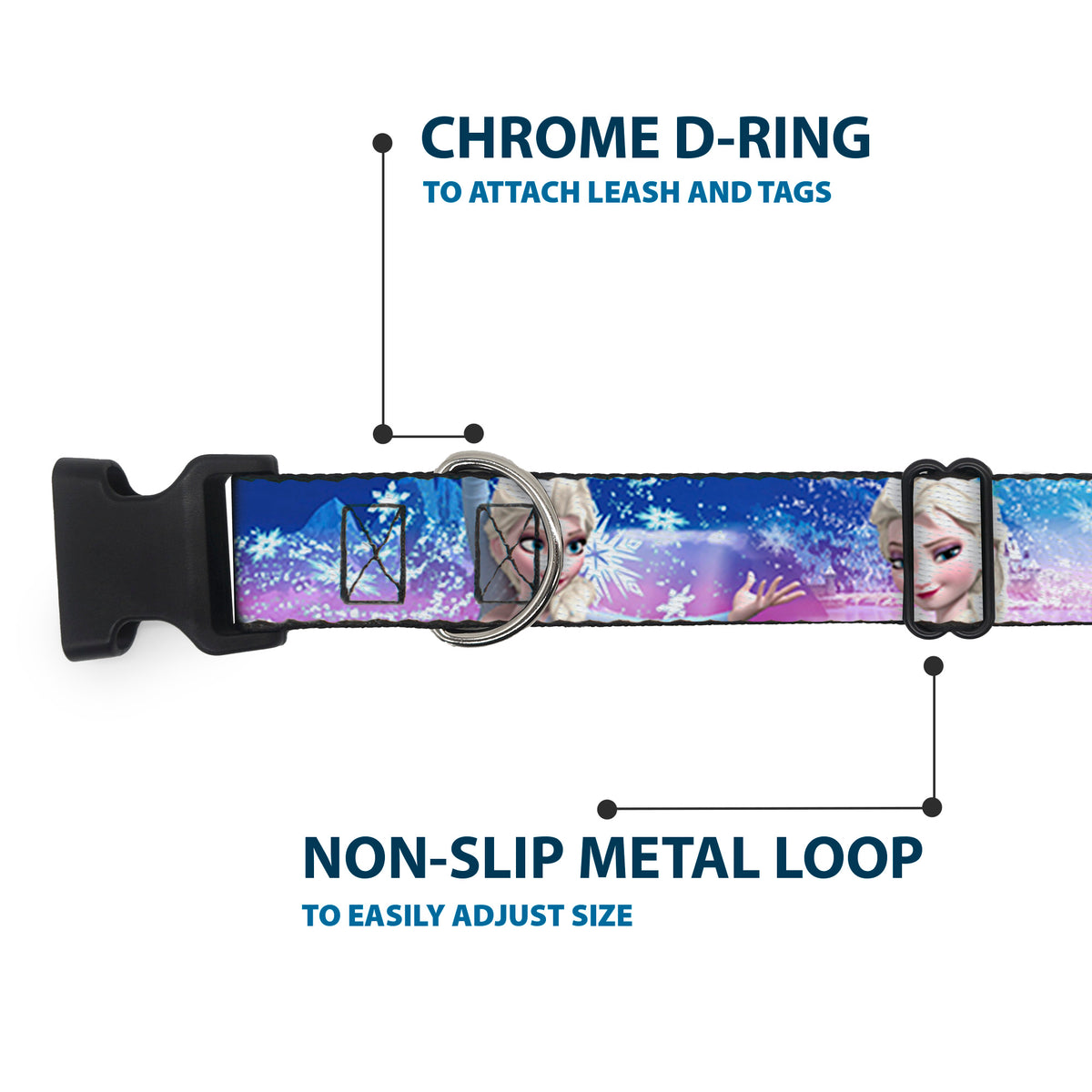 Plastic Clip Collar - Elsa the Snow Queen Poses/Castle & Snowy Mountains Blue-Pink Fade Dog Collars Plastic Clip Side Release Disney