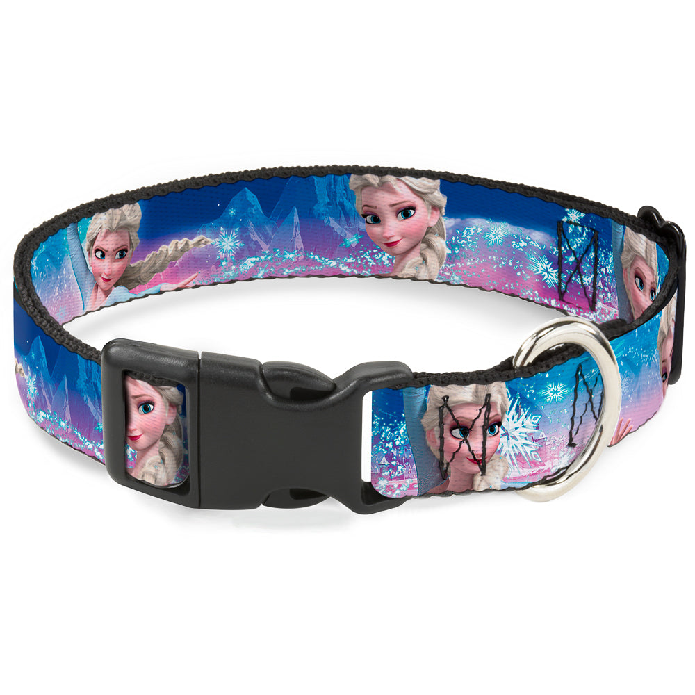 Plastic Clip Collar - Elsa the Snow Queen Poses/Castle & Snowy Mountains Blue-Pink Fade Dog Collars Plastic Clip Side Release Disney