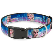Plastic Clip Collar - Elsa the Snow Queen Poses/Castle & Snowy Mountains Blue-Pink Fade Dog Collars Plastic Clip Side Release Disney