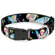 Plastic Clip Collar - Glowing Tinker Bell Poses/Butterflies & Flowers Black/Multi Neon Dog Collars Plastic Clip Side Release Disney