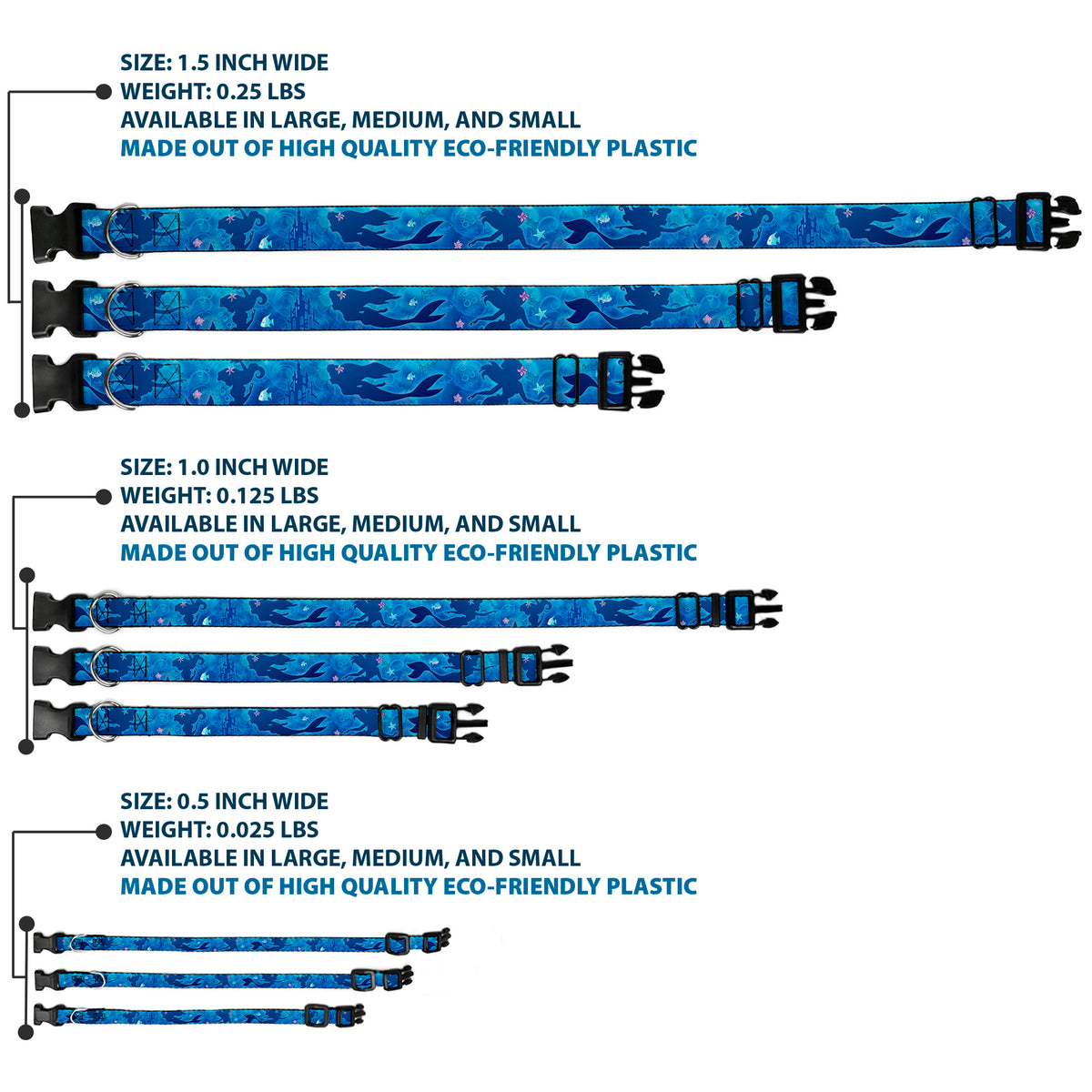 Plastic Clip Collar - Ariel Silhouette Poses/Castle Blues Dog Collars Plastic Clip Side Release Disney