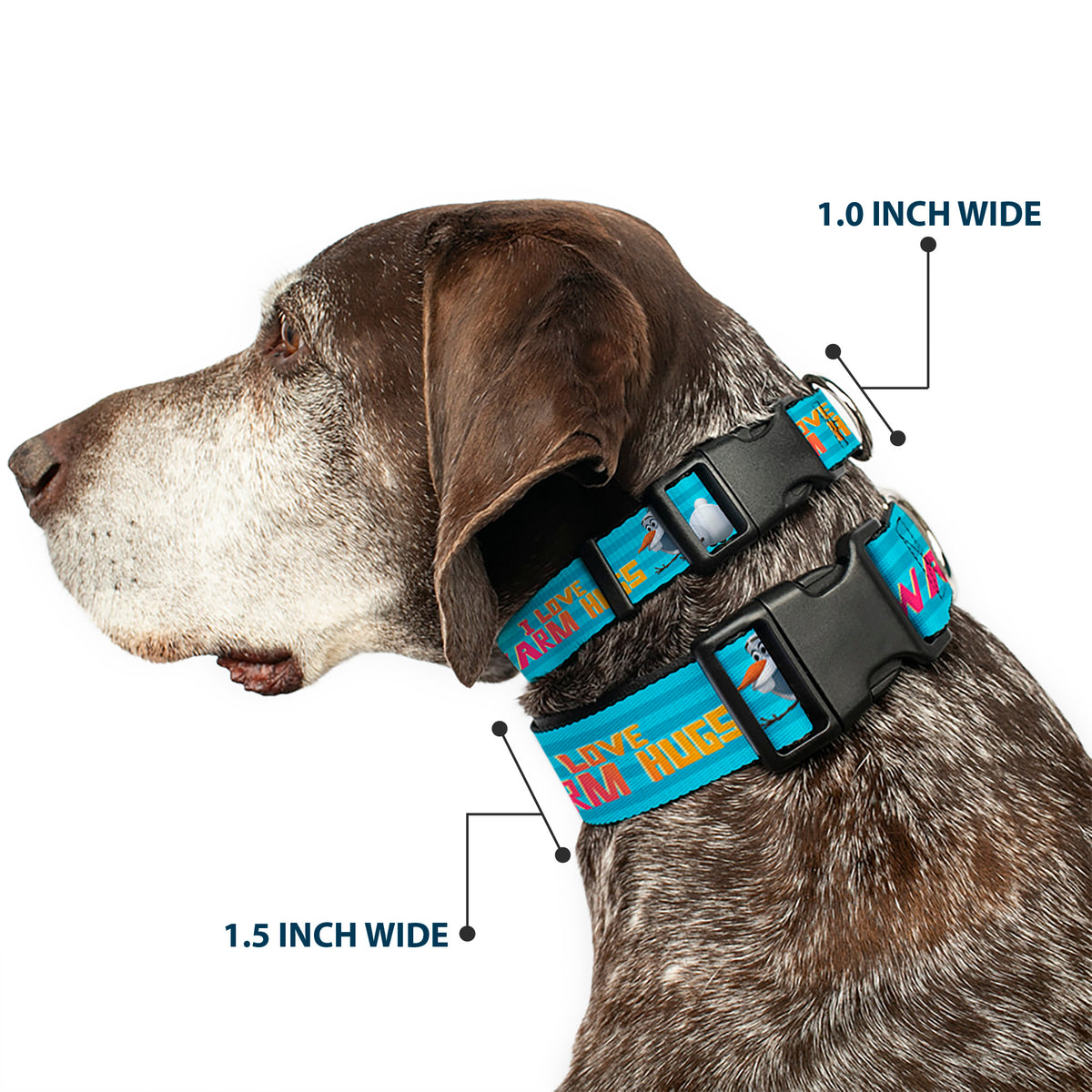 Plastic Clip Collar - Olaf Pose I LOVE WARM HUGS Stripe Blues Dog Collars Plastic Clip Side Release Disney