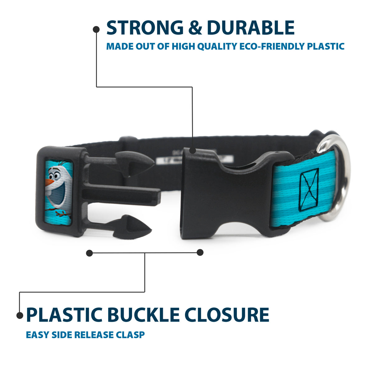 Plastic Clip Collar - Olaf Pose I LOVE WARM HUGS Stripe Blues Dog Collars Plastic Clip Side Release Disney