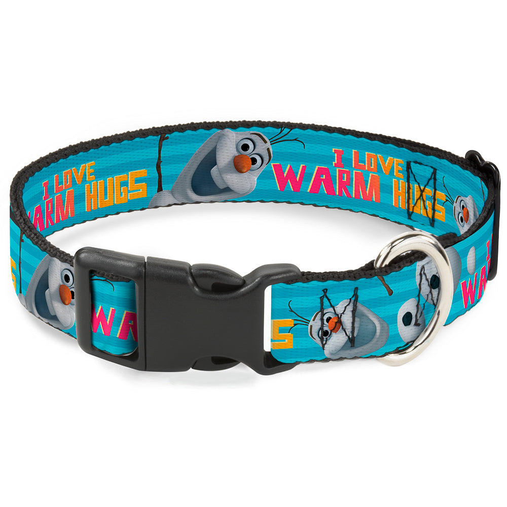 Plastic Clip Collar - Olaf Pose I LOVE WARM HUGS Stripe Blues Dog Collars Plastic Clip Side Release Disney