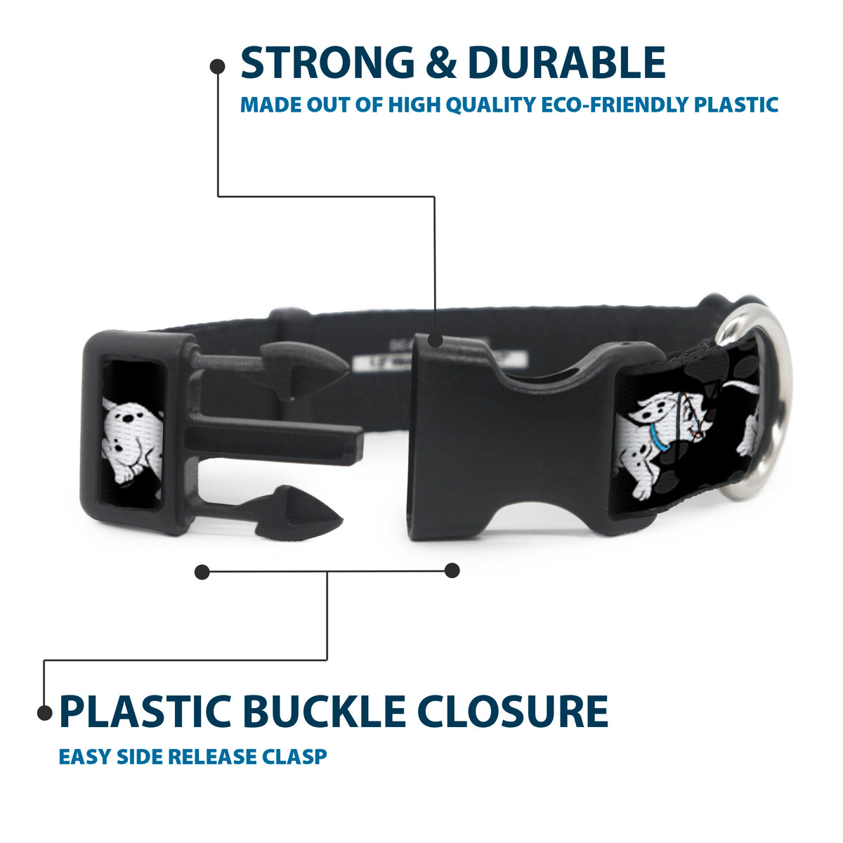 Plastic Clip Collar - Dalmatians Running/Paws Black/Gray/White/Black Dog Collars Plastic Clip Side Release Disney