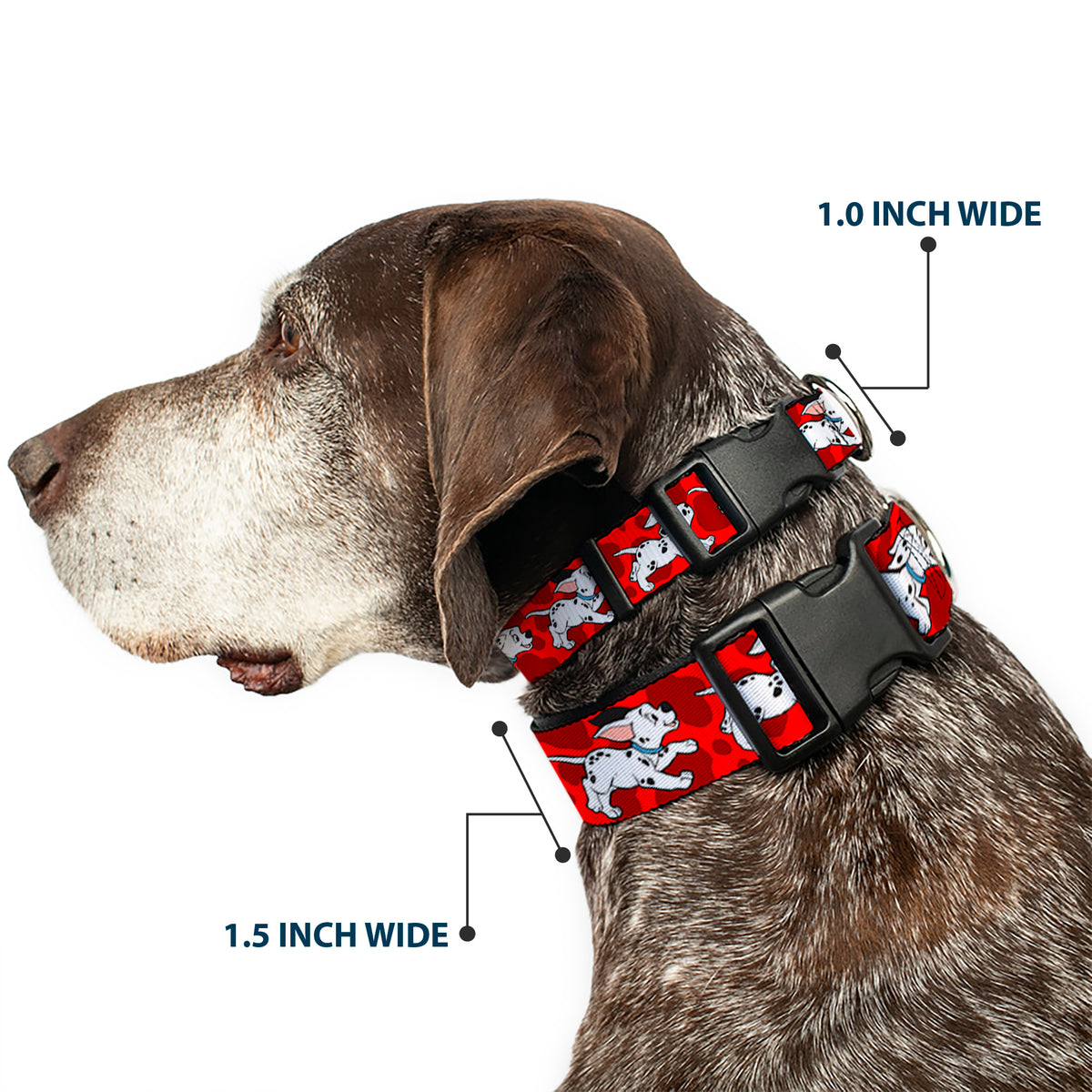 Plastic Clip Collar - Dalmatians Running/Paws Reds/White/Black Dog Collars Plastic Clip Side Release Disney