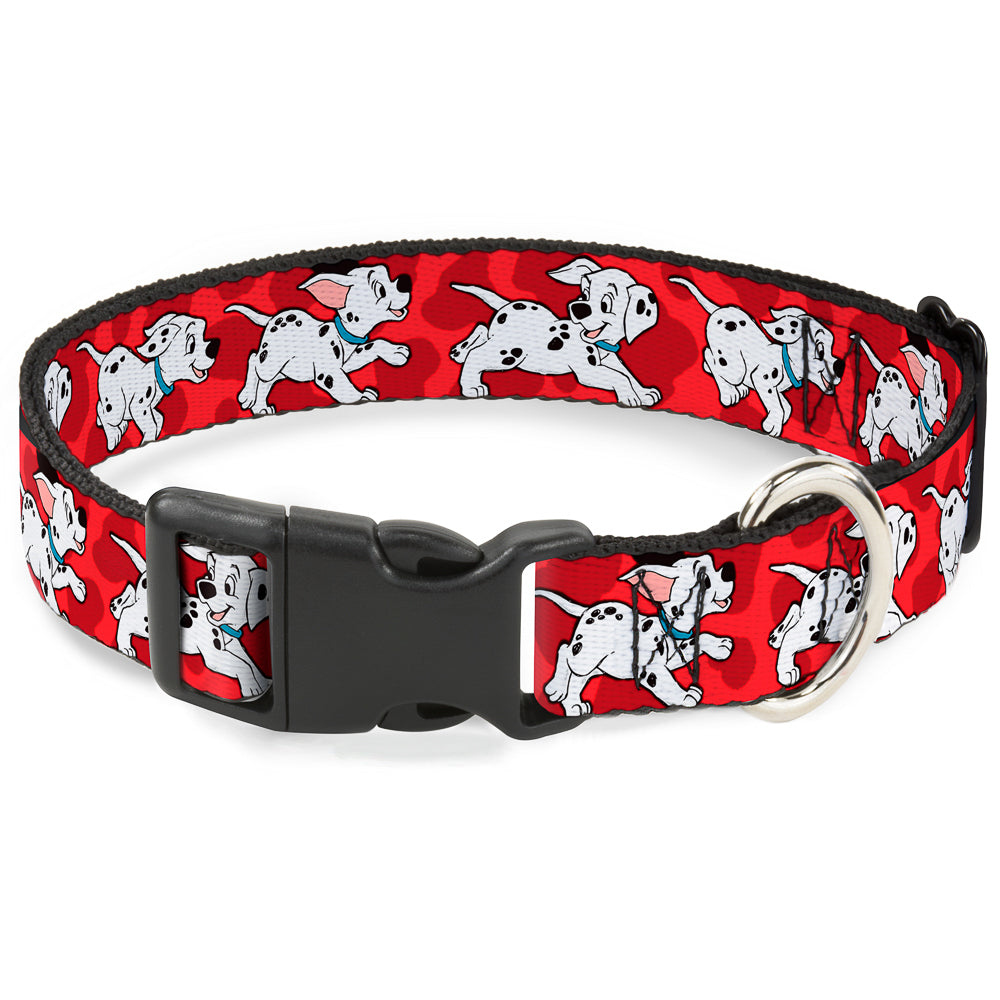 Plastic Clip Collar - Dalmatians Running/Paws Reds/White/Black Dog Collars Plastic Clip Side Release Disney