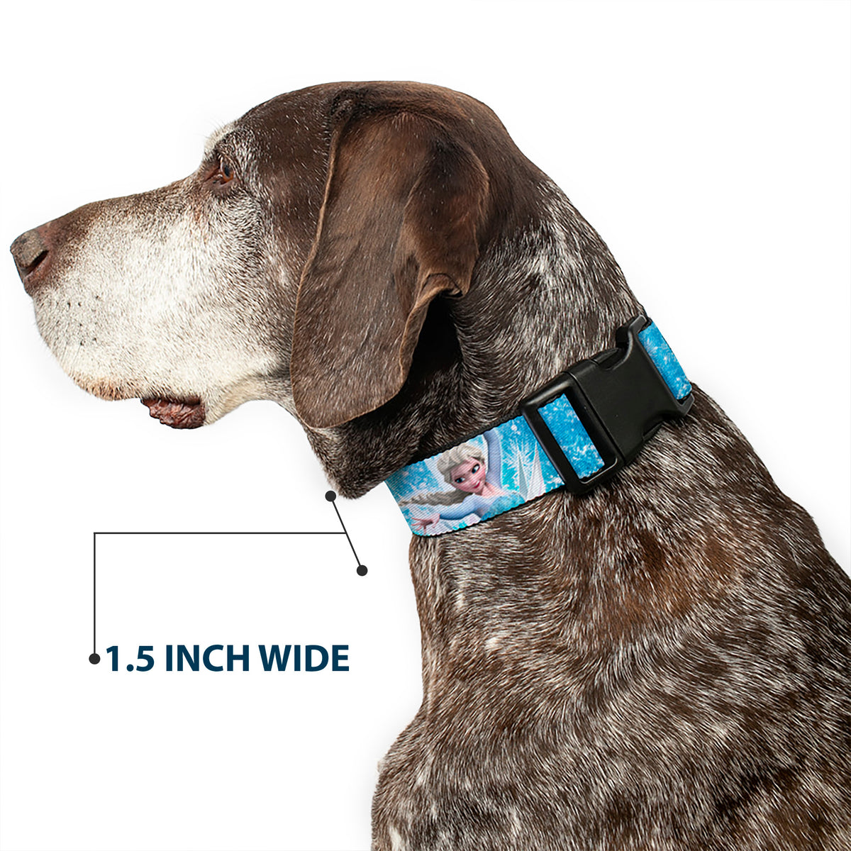 Plastic Clip Collar - Frozen Elsa Face/Action Pose/Snowflakes Blues/White Dog Collars Plastic Clip Side Release Disney