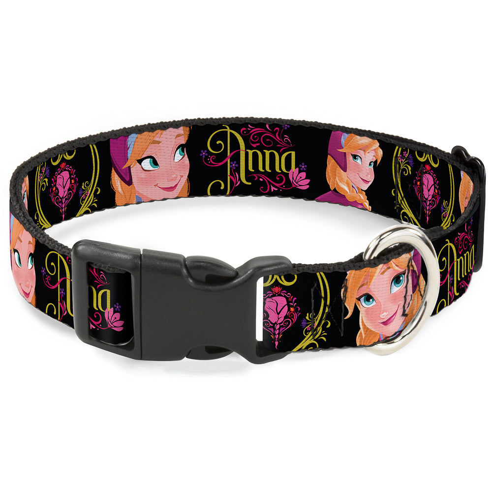 Plastic Clip Collar - ANNA Poses/Anna Monogram Heart Cameo Pinks/Yellow Dog Collars Plastic Clip Side Release Disney