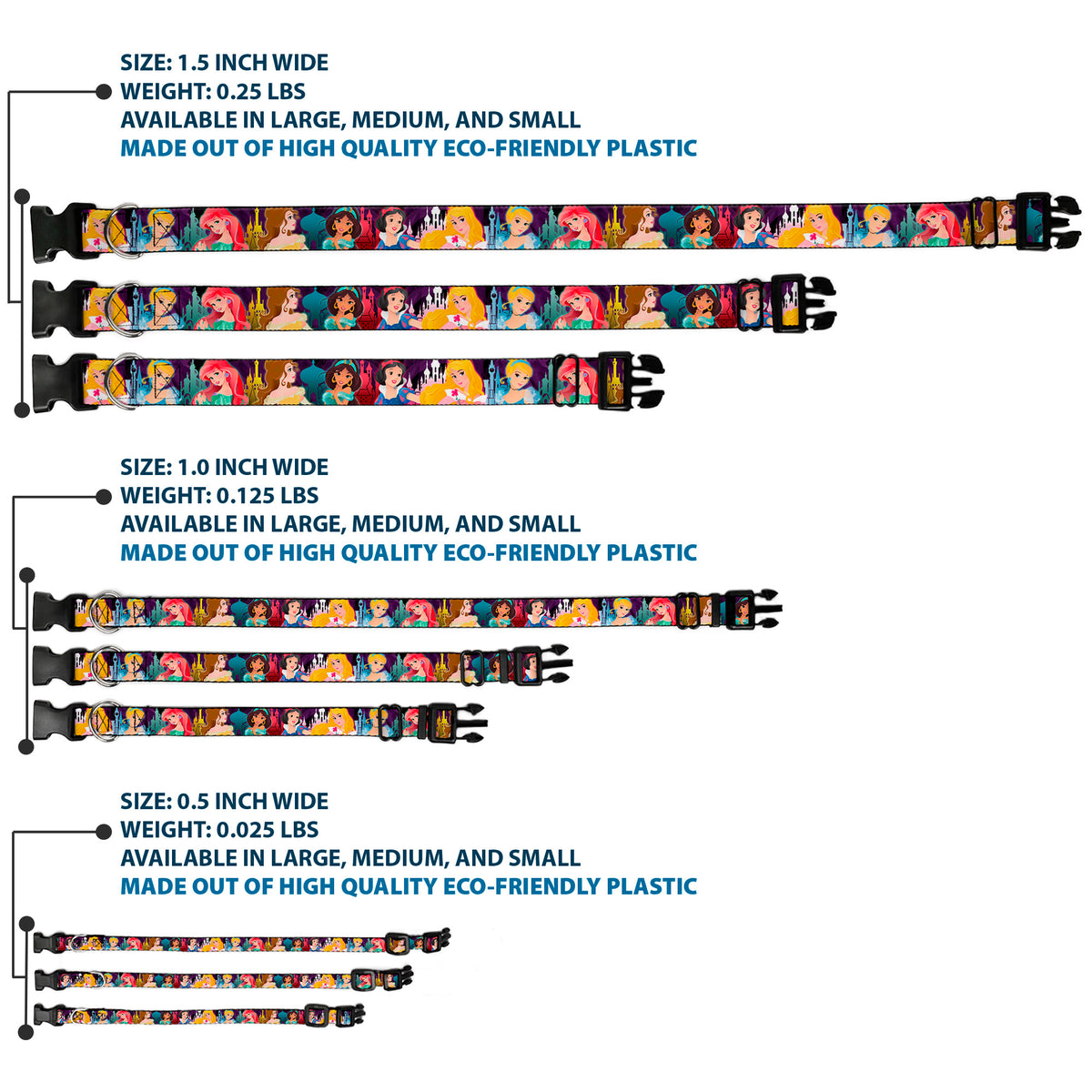 Plastic Clip Collar - Disney Princess Poses/Castle Silhouettes Purples/Multi Color Dog Collars Plastic Clip Side Release Disney