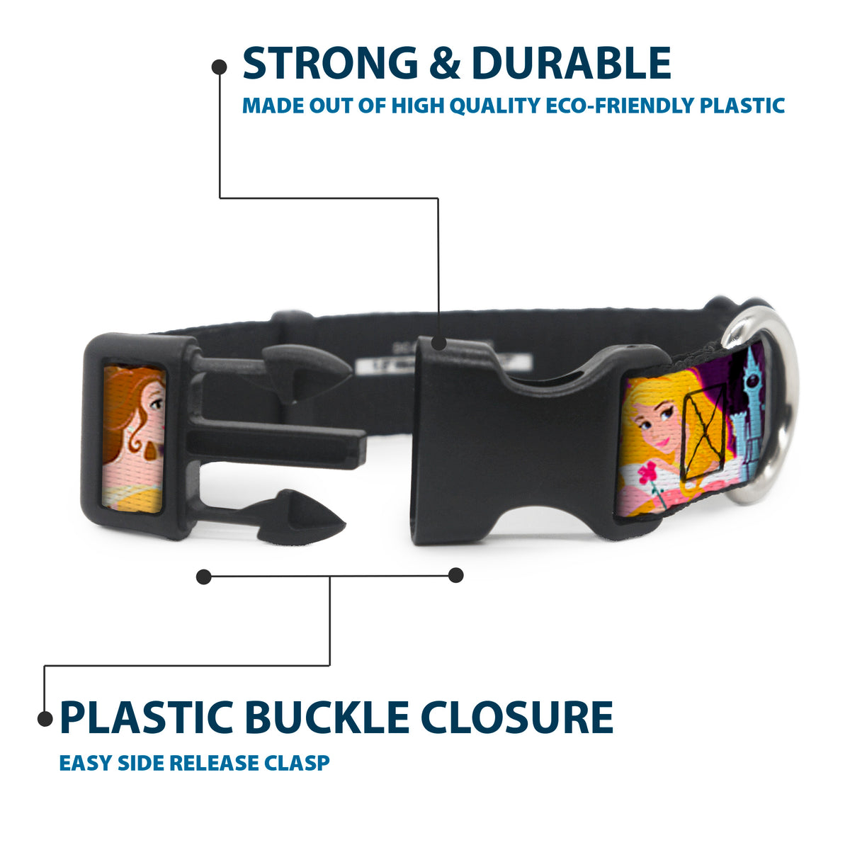 Plastic Clip Collar - Disney Princess Poses/Castle Silhouettes Purples/Multi Color Dog Collars Plastic Clip Side Release Disney