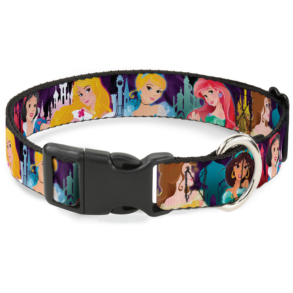 Plastic Clip Collar - Disney Princess Poses/Castle Silhouettes Purples/Multi Color Dog Collars Plastic Clip Side Release Disney