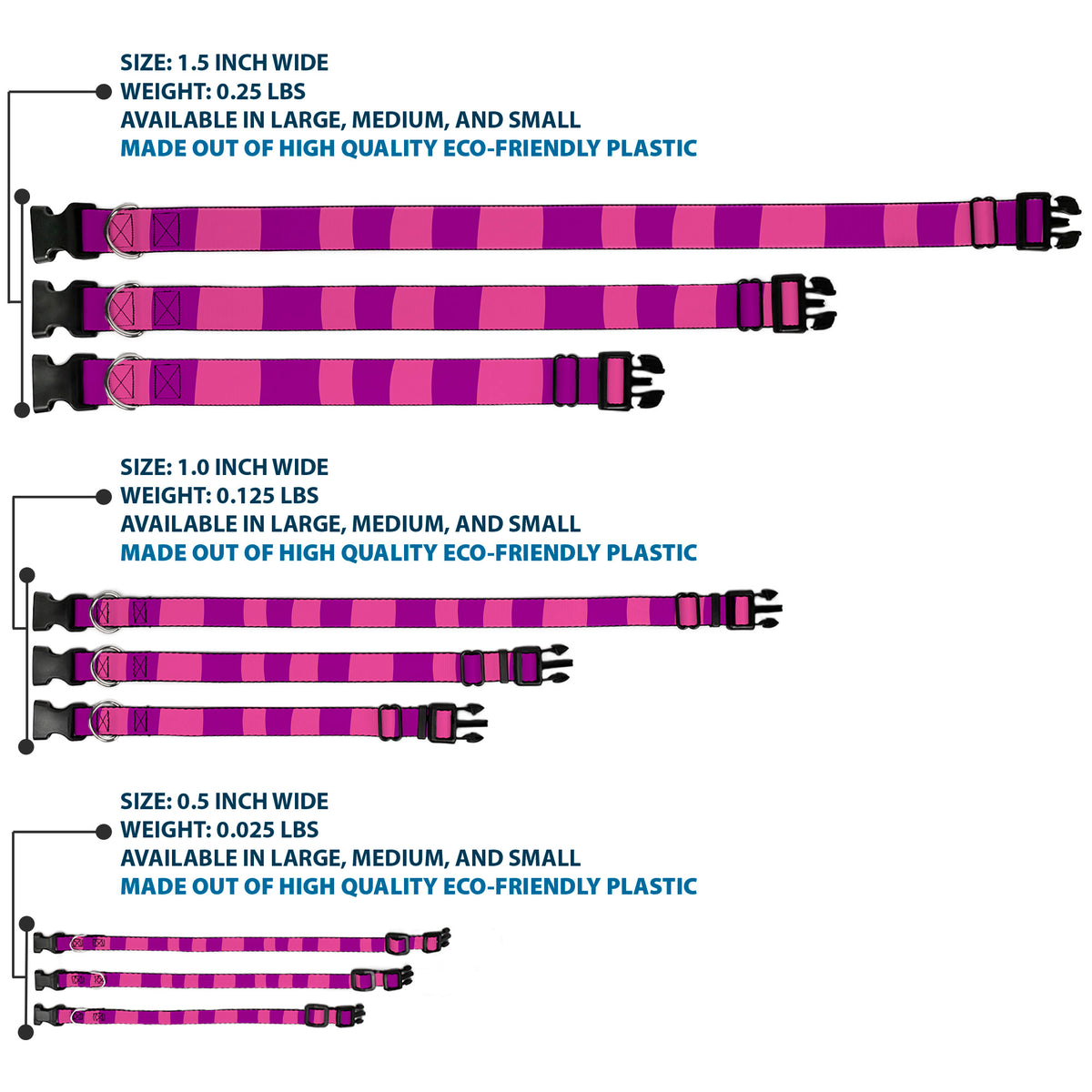 Plastic Clip Collar - Cheshire Cat Stripe Pink/Purple Dog Collars Plastic Clip Side Release Disney