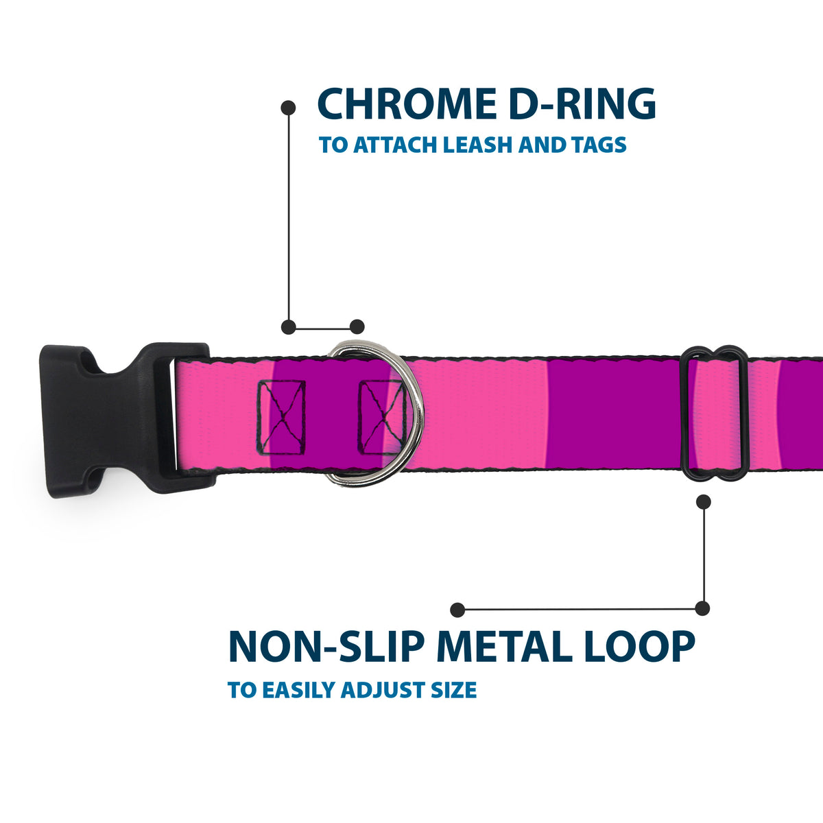Plastic Clip Collar - Cheshire Cat Stripe Pink/Purple Dog Collars Plastic Clip Side Release Disney