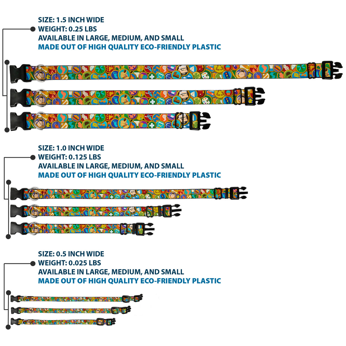 Plastic Clip Collar - Stacked Wilderness Explorers Badges Dog Collars Plastic Clip Side Release Disney