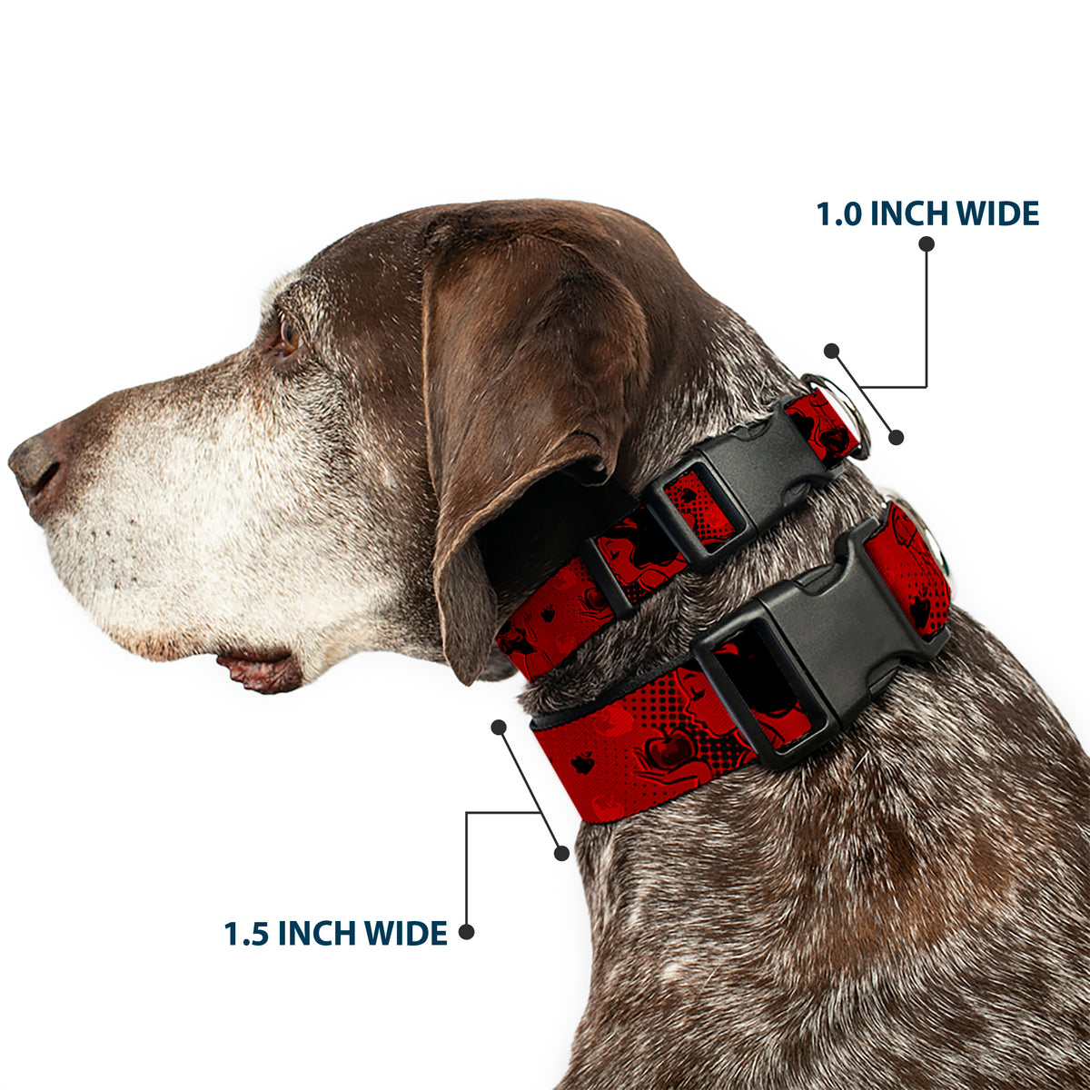 Plastic Clip Collar - SNOW WHITE Poses/Apple Halftone Reds/Black Dog Collars Plastic Clip Side Release Disney
