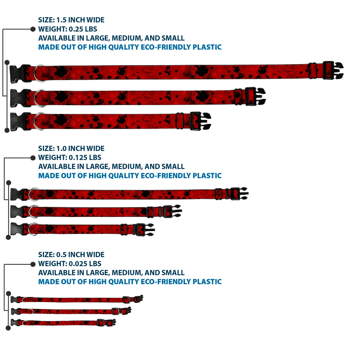 Plastic Clip Collar - SNOW WHITE Poses/Apple Halftone Reds/Black Dog Collars Plastic Clip Side Release Disney