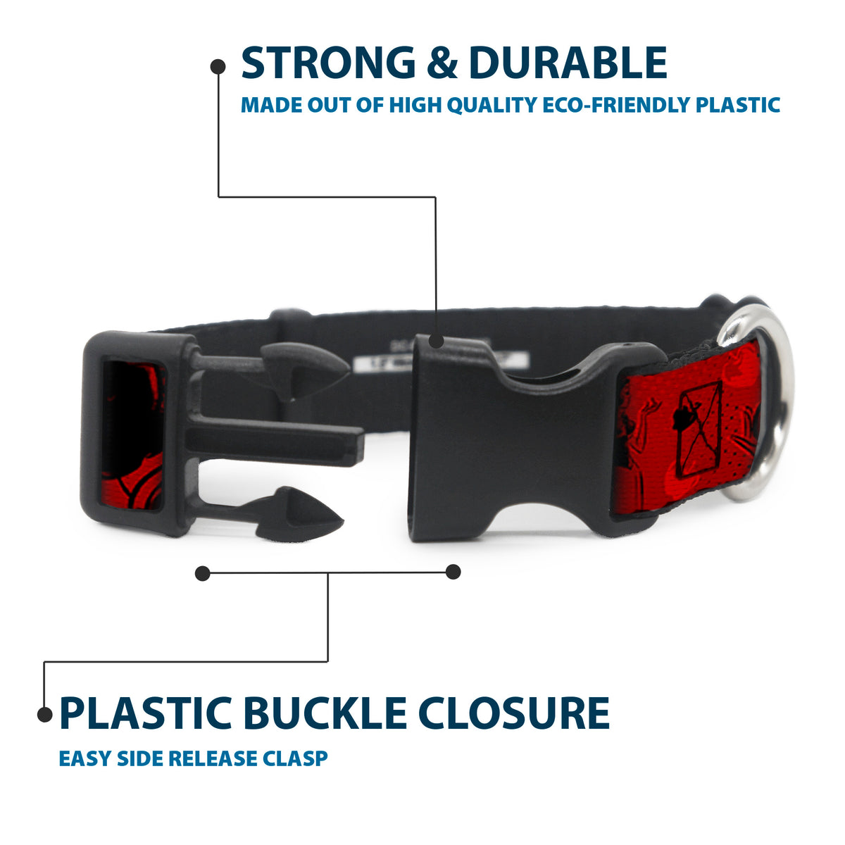 Plastic Clip Collar - SNOW WHITE Poses/Apple Halftone Reds/Black Dog Collars Plastic Clip Side Release Disney