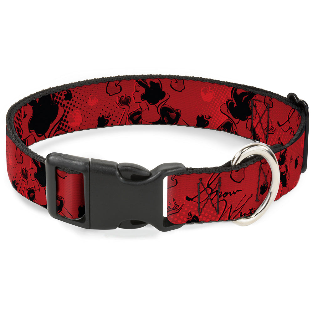 Plastic Clip Collar - SNOW WHITE Poses/Apple Halftone Reds/Black Dog Collars Plastic Clip Side Release Disney