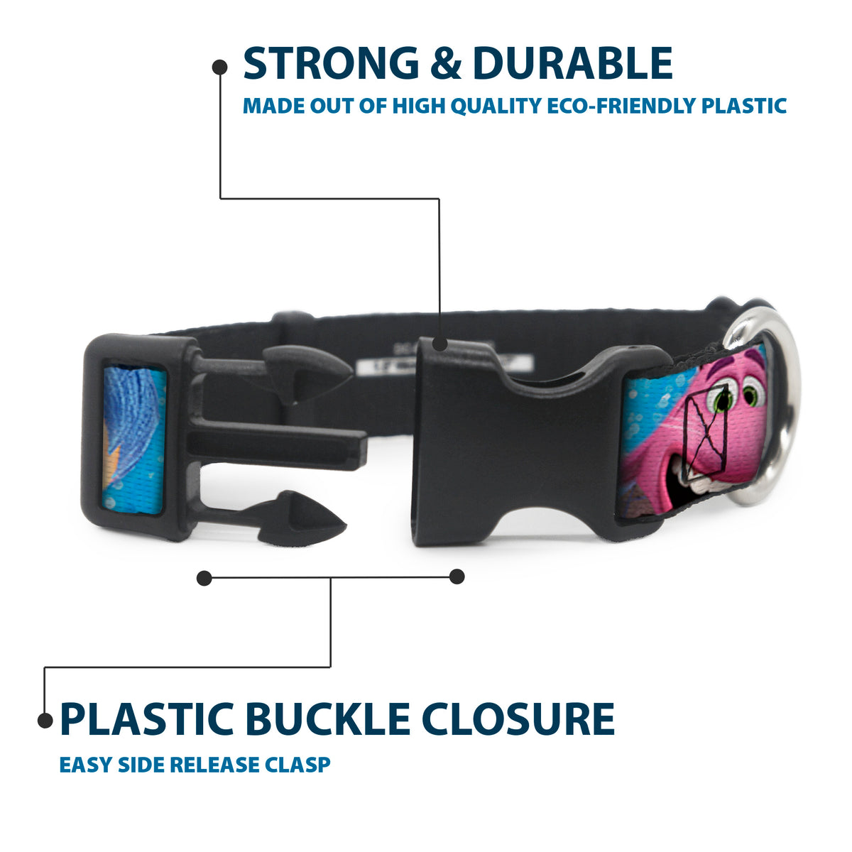 Plastic Clip Collar - INSIDE OUT 6-Character Pose Sparkle Blue/White Dog Collars Plastic Clip Side Release Disney