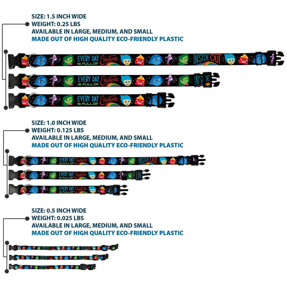 Plastic Clip Collar - INSIDE OUT/Emotion Expressions/EVERY DAY IS FULL OF EMOTIONS Dog Collars Plastic Clip Side Release Disney