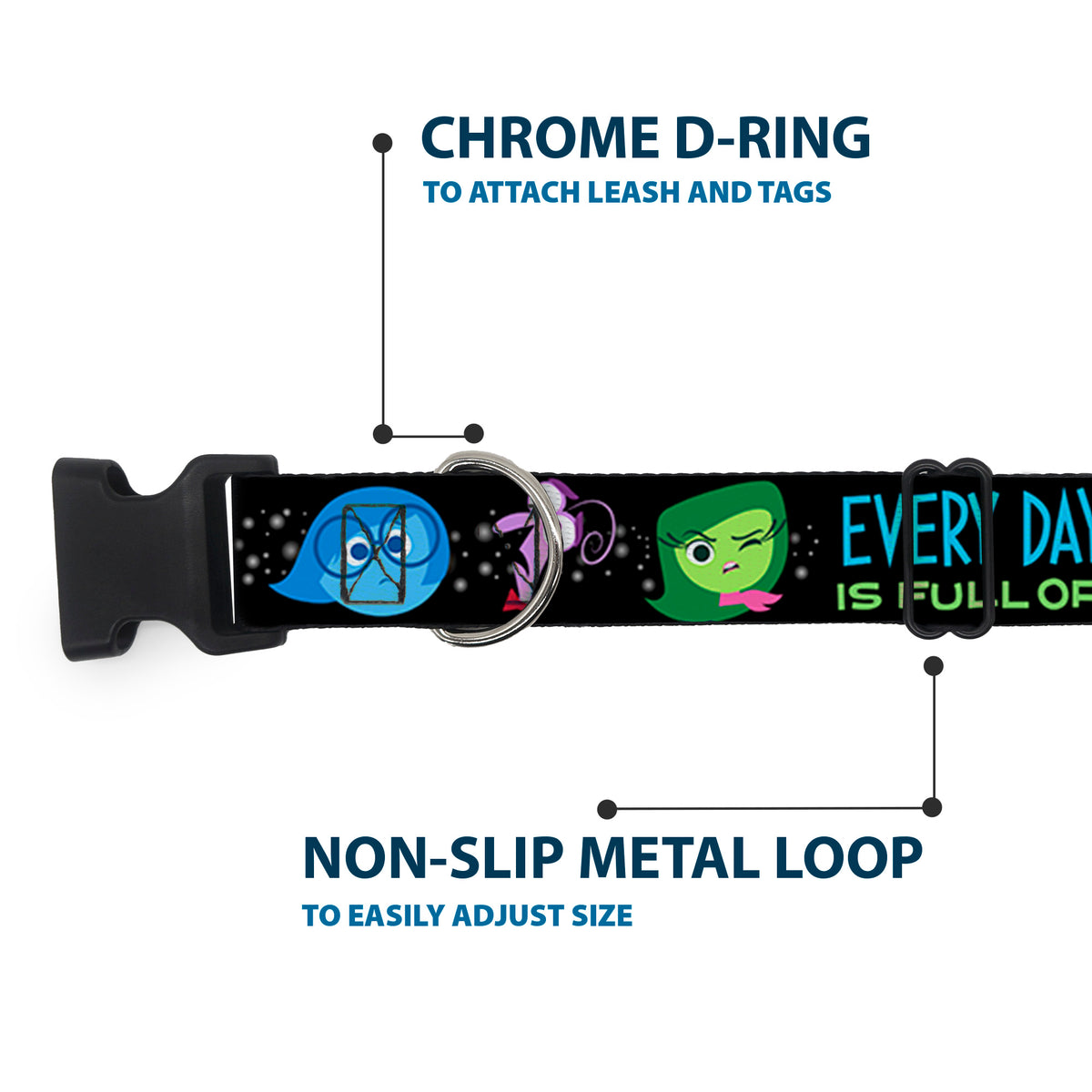Plastic Clip Collar - INSIDE OUT/Emotion Expressions/EVERY DAY IS FULL OF EMOTIONS Dog Collars Plastic Clip Side Release Disney