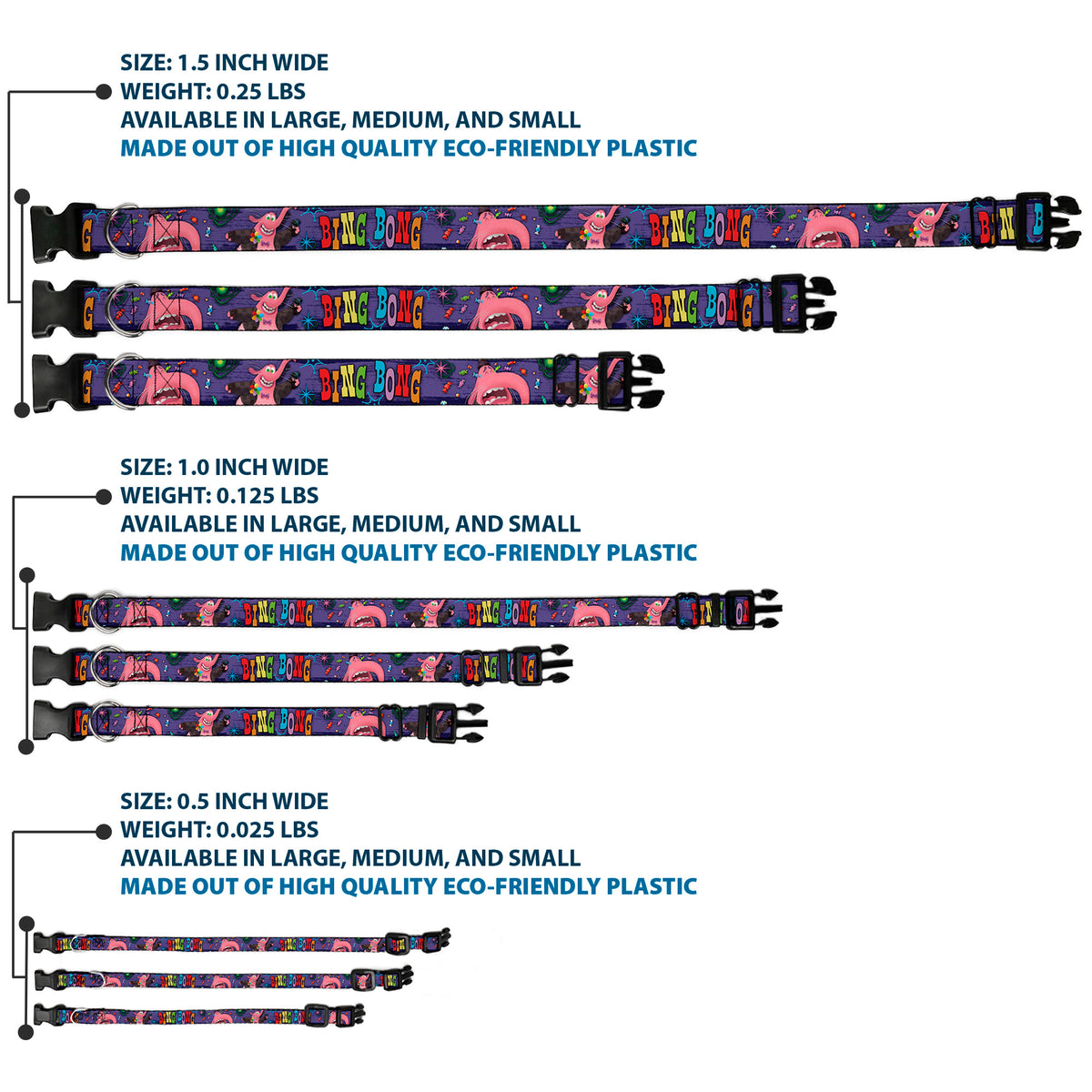 Plastic Clip Collar - BING BONG Poses/Candy Purples/Multi Color Dog Collars Plastic Clip Side Release Disney