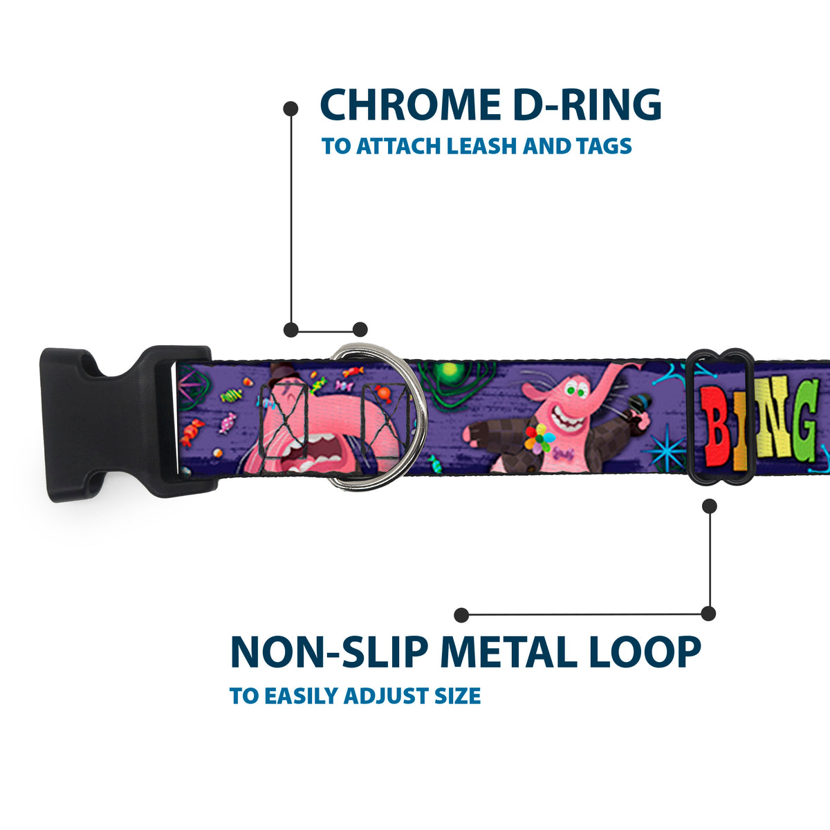 Plastic Clip Collar - BING BONG Poses/Candy Purples/Multi Color Dog Collars Plastic Clip Side Release Disney