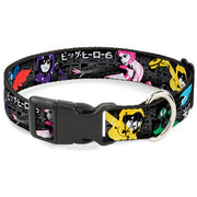 Plastic Clip Collar - Big Hero 6 Group Action Pose/Name Blocks Black/Gray/Multi Color Dog Collars Plastic Clip Side Release Disney
