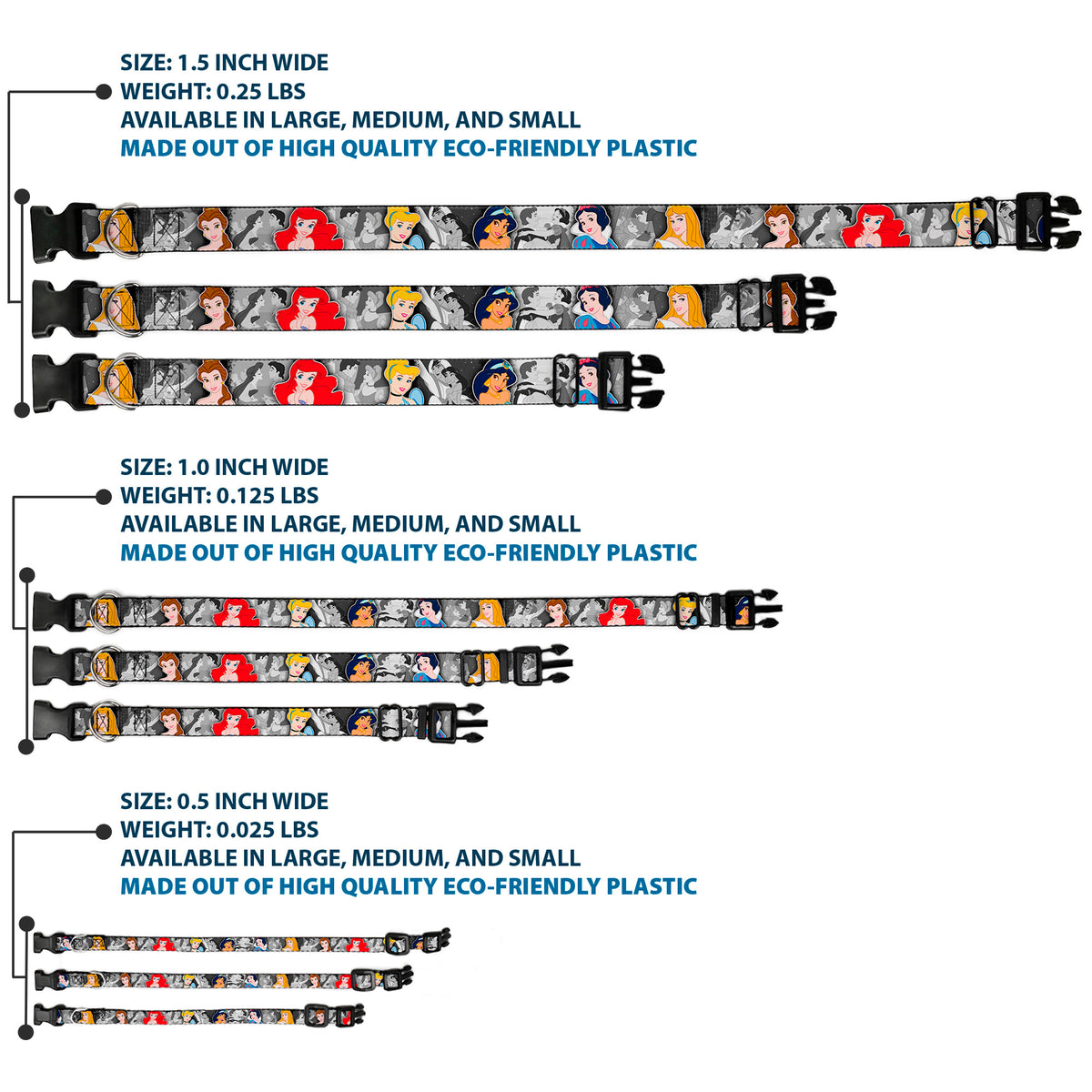 Plastic Clip Collar - Princess Pose/Princess & Prince Scene Grays/Multi Color Dog Collars Plastic Clip Side Release Disney