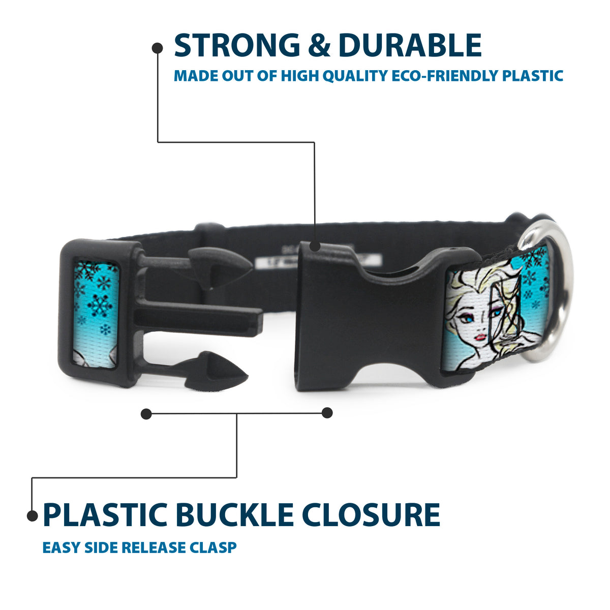 Plastic Clip Collar - Anna/Snowflakes Frozen Art Collection Poses Dog Collars Plastic Clip Side Release Disney