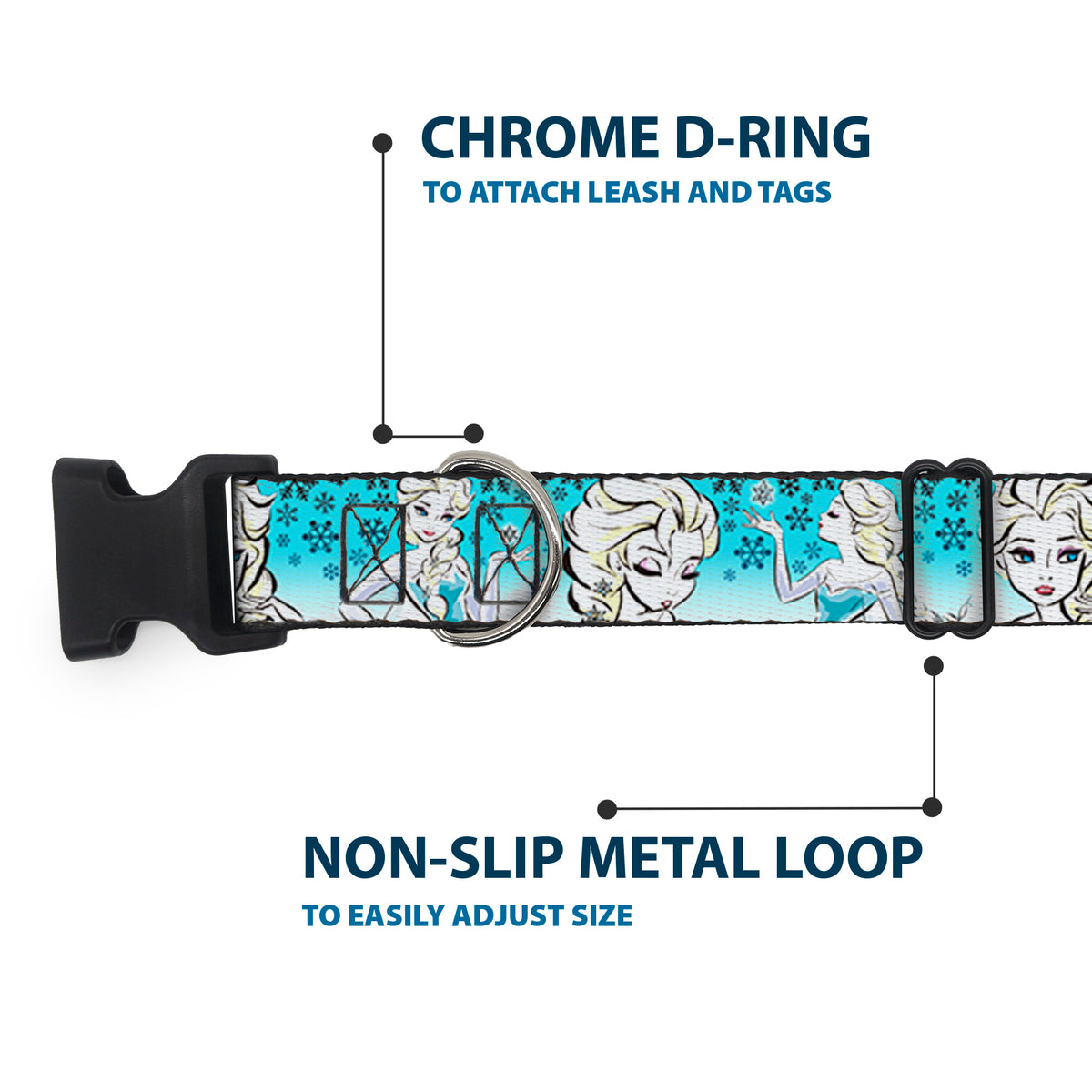 Plastic Clip Collar - Anna/Snowflakes Frozen Art Collection Poses Dog Collars Plastic Clip Side Release Disney