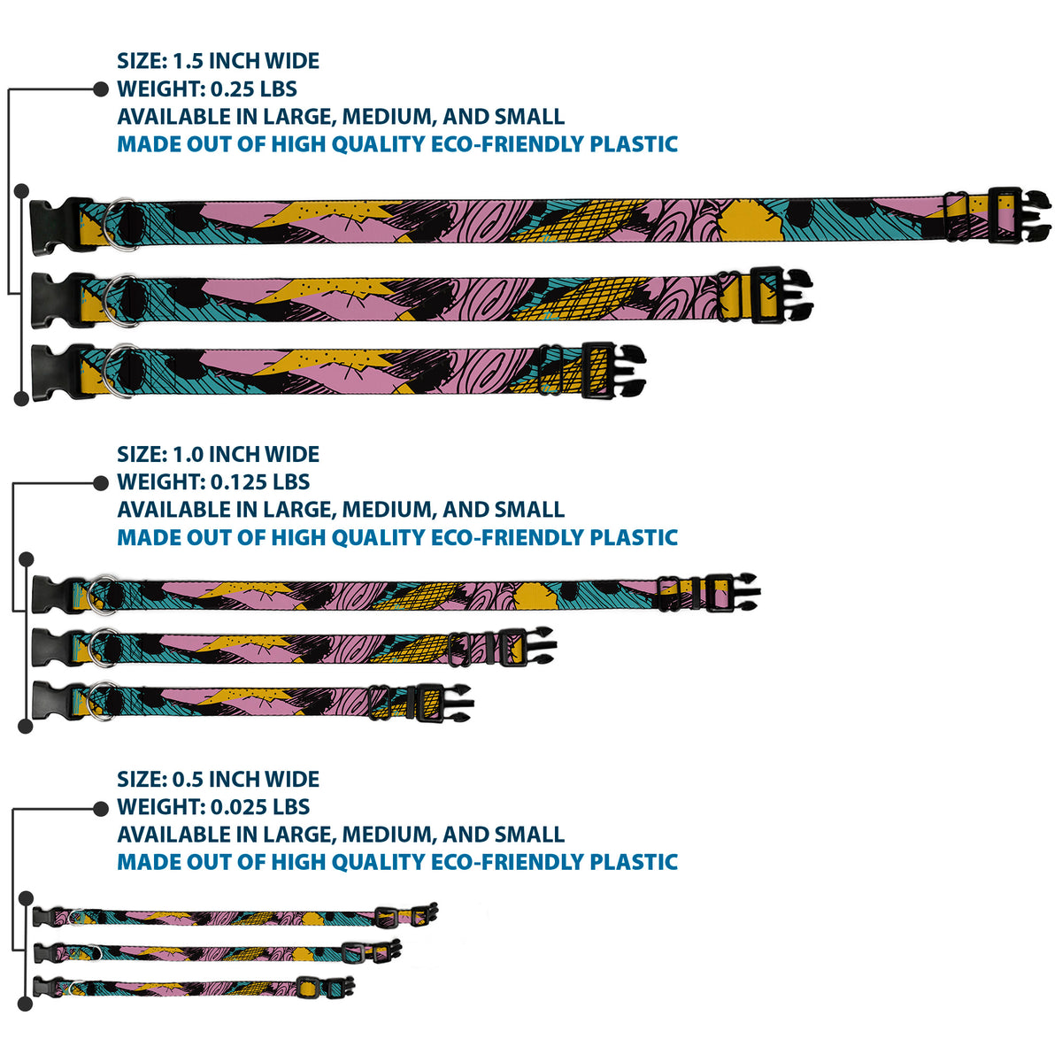 Plastic Clip Collar - Nightmare Before Christmas Sally Dress Patchwork Dog Collars Plastic Clip Side Release Disney
