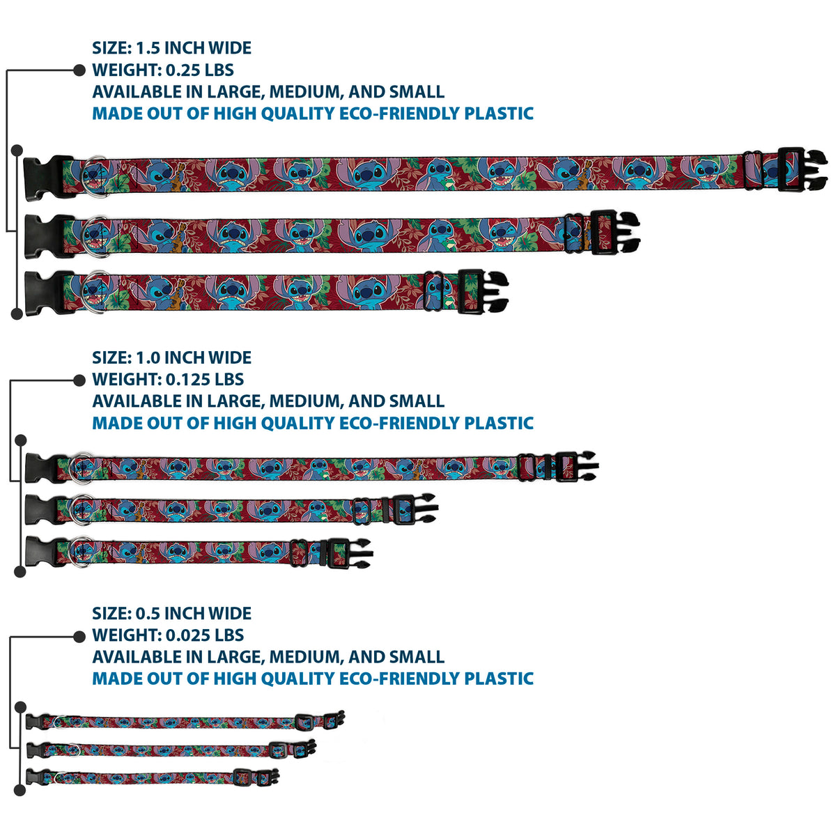 Plastic Clip Collar - Stitch 6-Expressions Tropical Flora Burgundy Reds/Greens Dog Collars Plastic Clip Side Release Disney