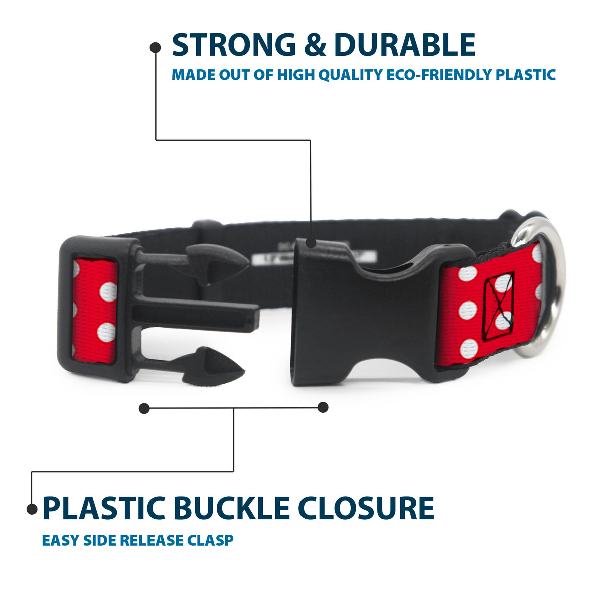 Plastic Clip Collar - Minnie Mouse Polka Dot/Mini Silhouette Red/White Dog Collars Plastic Clip Side Release Disney