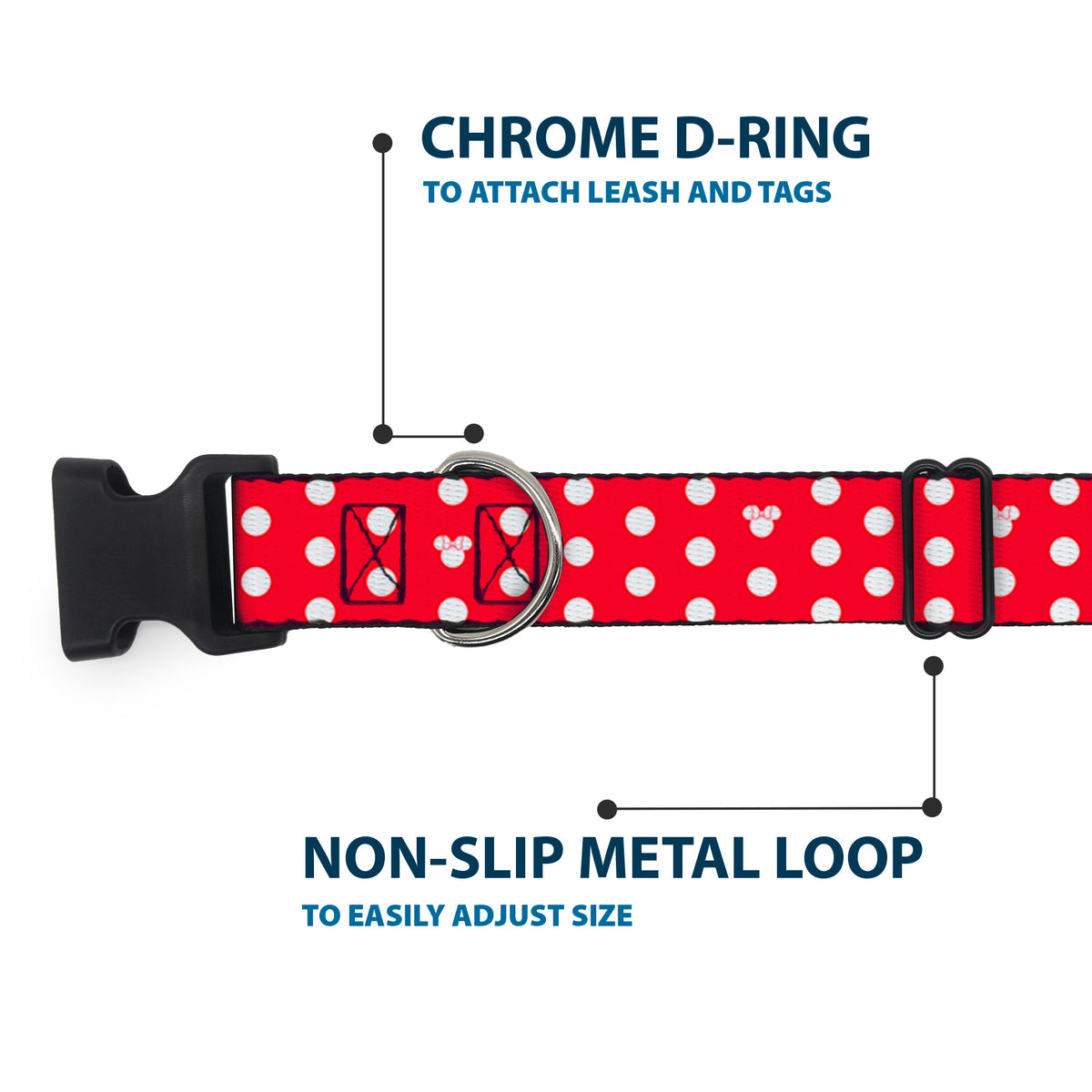 Plastic Clip Collar - Minnie Mouse Polka Dot/Mini Silhouette Red/White Dog Collars Plastic Clip Side Release Disney