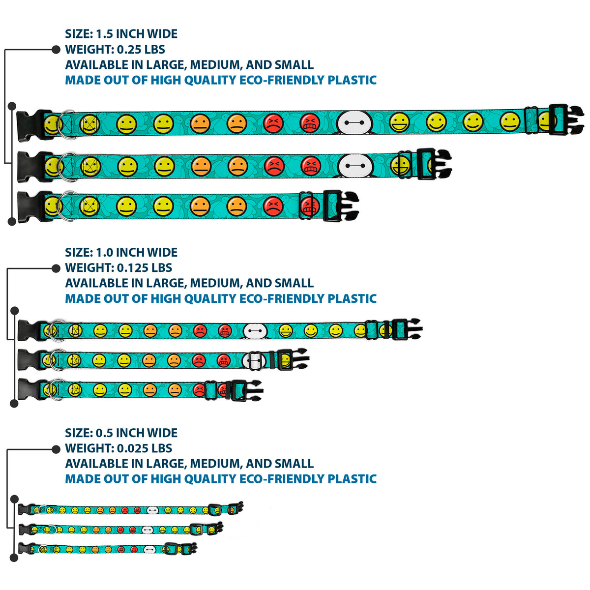 Plastic Clip Collar - Baymax/Mood Expressions/Baymax Scattered Turquoise Dog Collars Plastic Clip Side Release Disney