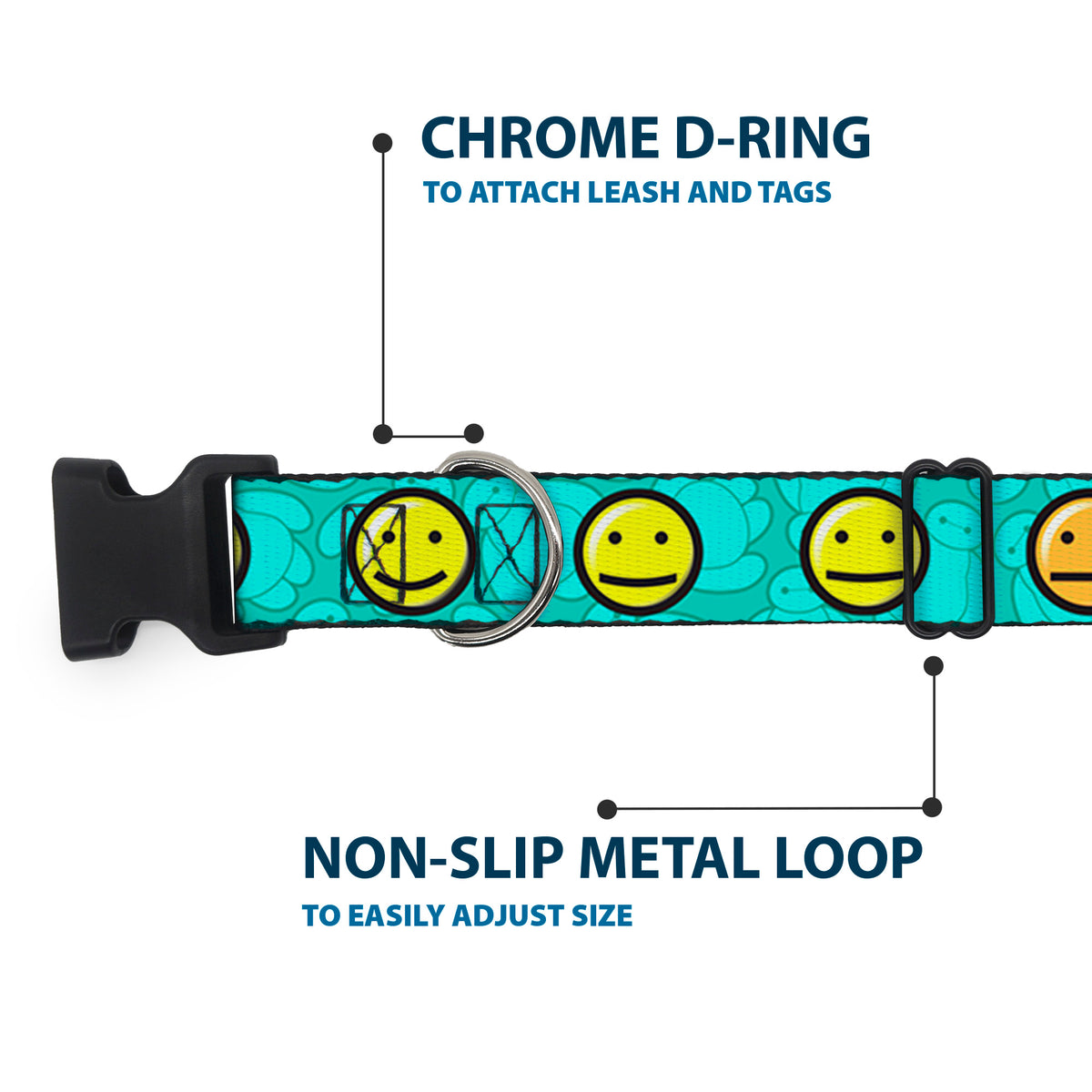Plastic Clip Collar - Baymax/Mood Expressions/Baymax Scattered Turquoise Dog Collars Plastic Clip Side Release Disney