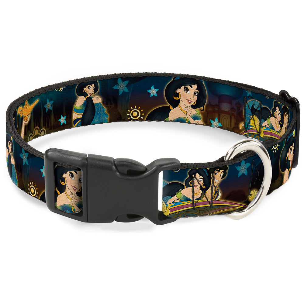 Plastic Clip Collar - Jasmine & Aladdin Carpet Ride/Jasmine Poses/Flowers Dog Collars Plastic Clip Side Release Disney