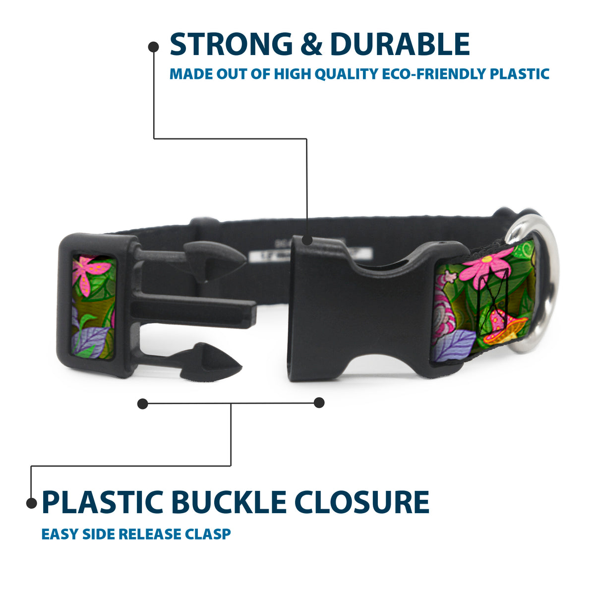 Plastic Clip Collar - Alice & Cheshire Cat Poses/Flowers Dog Collars Plastic Clip Side Release Disney
