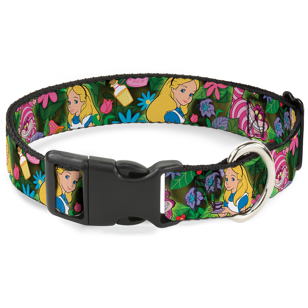 Plastic Clip Collar - Alice & Cheshire Cat Poses/Flowers Dog Collars Plastic Clip Side Release Disney