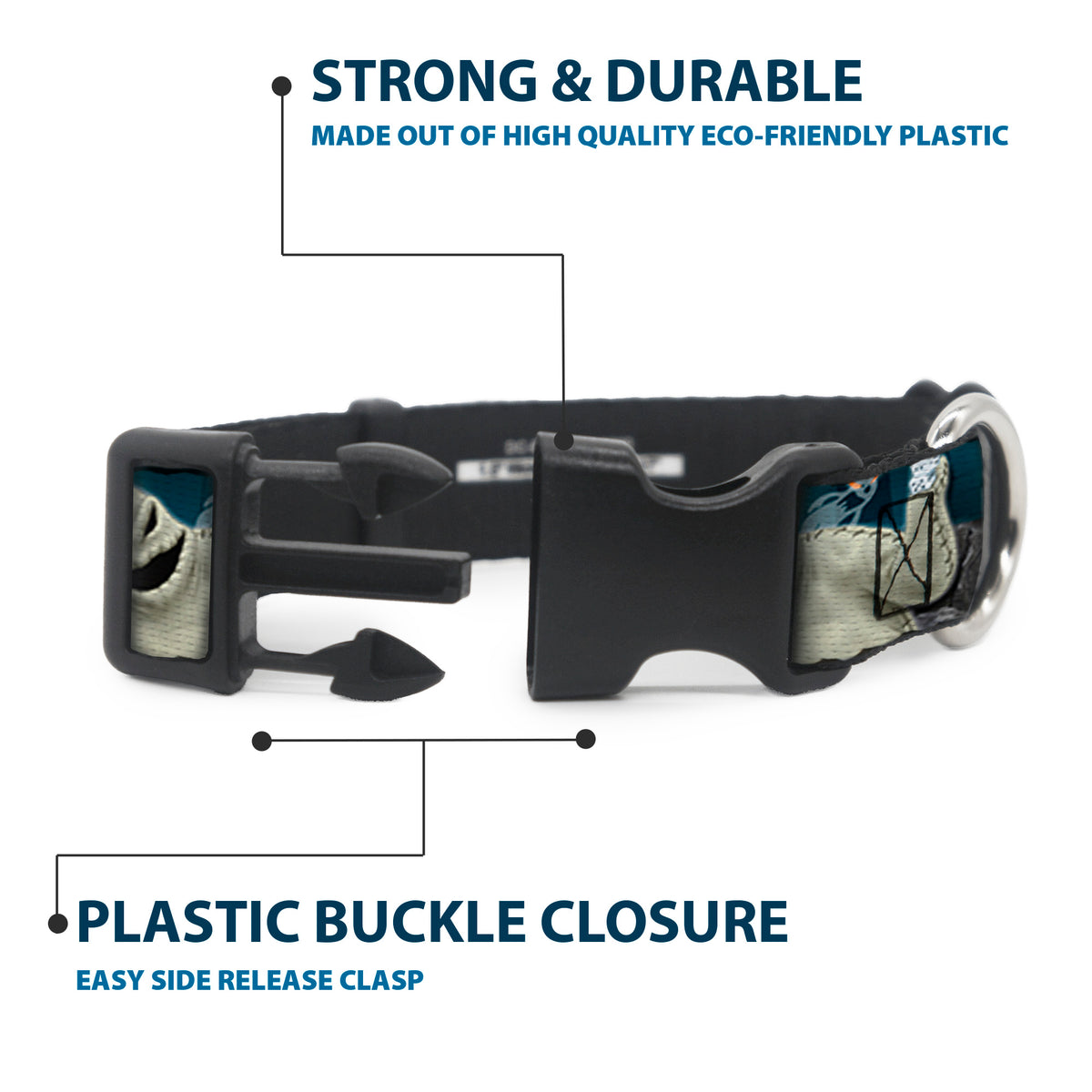 Plastic Clip Collar - Nightmare Before Christmas 4-Character Group/Cemetery Scene Dog Collars Plastic Clip Side Release Disney
